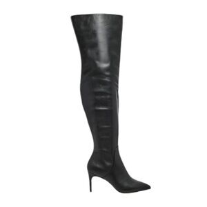 NEW Charles David Piano Black Fine Leather Over the Knee Long Boot - Size 6M